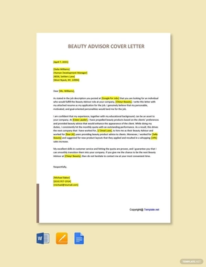 Beauty Advisor Cover Letter