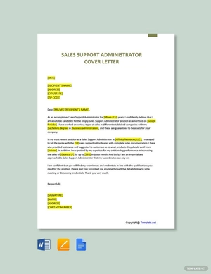 Sales Support Administrator Cover Letter