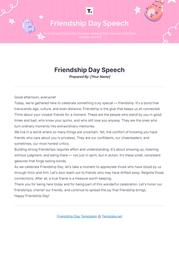 Free Friendship Day Speech Template to Edit Online