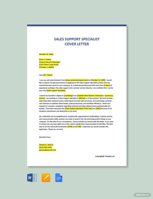Sales Support Specialist Cover Letter