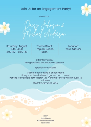 Free Engagement Party Beach Invitation Template to Edit Online