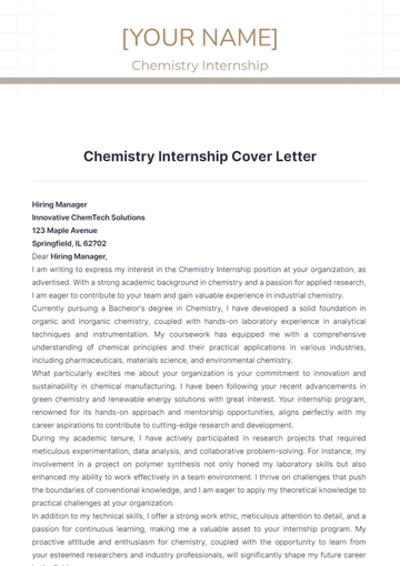 Free Chemistry Internship Cover Letter to Edit Online