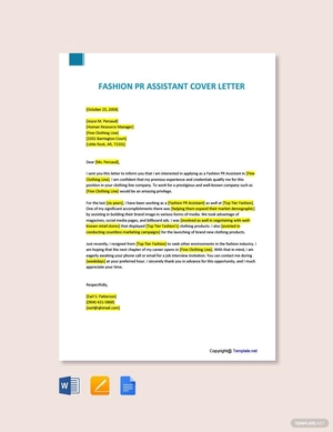 Fashion PR Assistant Cover Letter
