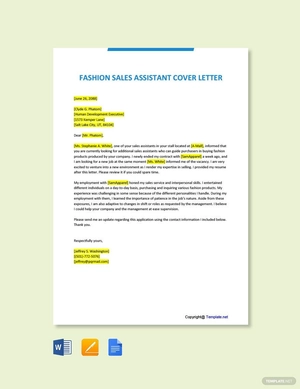 Fashion Sales Assistant Cover Letter