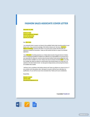 Fashion Sales Associate Cover Letter