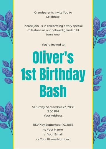 Free 1st Birthday Invitation Template From Grandparents to Edit Online