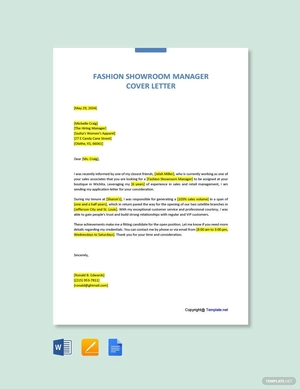 Fashion Showroom Manager Cover Letter