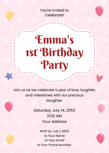 Free 1st Birthday Invitation Template of My Daughter to Edit Online