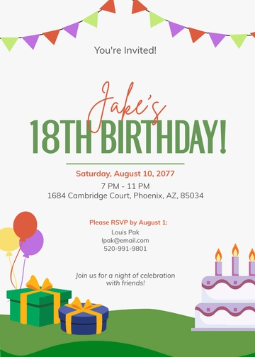 Free 18th Birthday Invitation Template For Friends to Edit Online