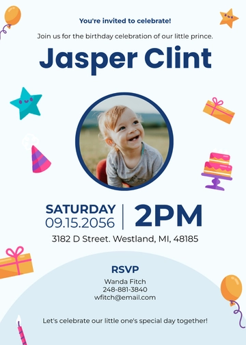 Free Baby Boy Birthday Invitation Template to Edit Online