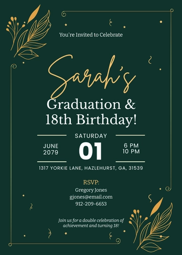 Graduation 18th Birthday Invitation Template - Edit Online & Download