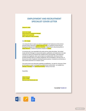 Employment and Recruitment Specialist Cover Letter