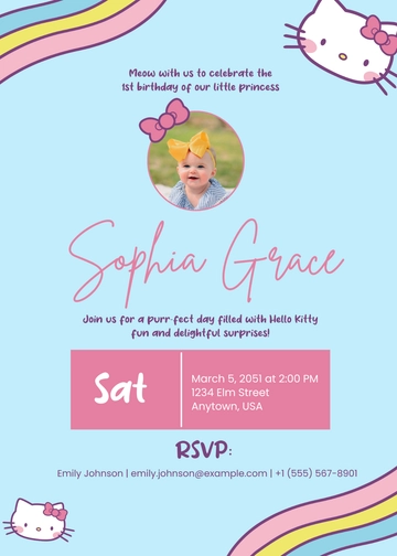 Free Hello Kitty 1st Birthday Invitation Template to Edit Online