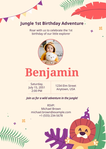Free Jungle 1st Birthday Invitation Template to Edit Online
