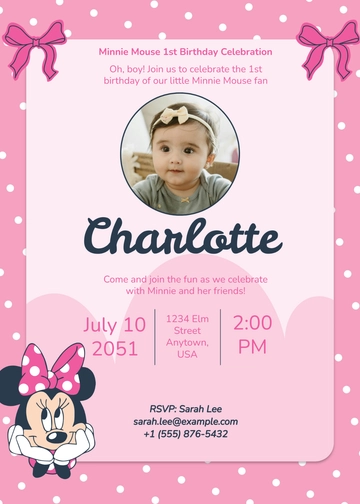 Free Minnie Mouse 1st Birthday Invitation Template to Edit Online
