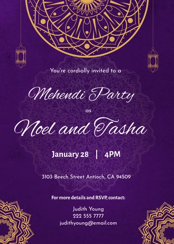 Free Mehendi Party Digital Invitation Template to Edit Online