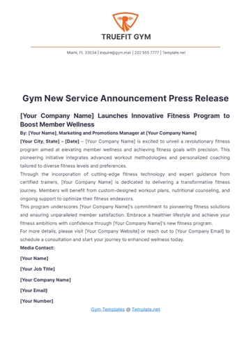 Free Gym New Service Announcement Press Release Template to Edit Online