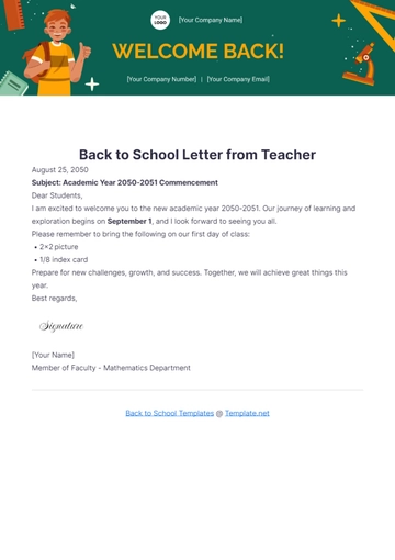 Free Back to School Letter from Teacher Template to Edit Online