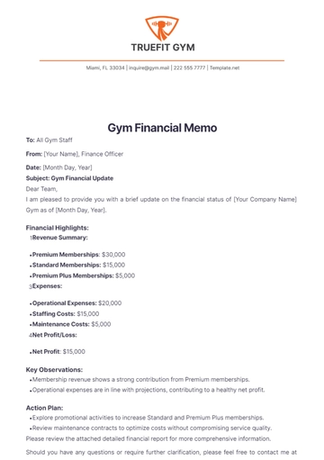 Free Gym Financial Memo Template to Edit Online