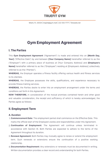 Free Gym Employment Agreement Template to Edit Online