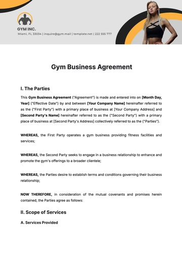 Free Gym Business Agreement Template to Edit Online