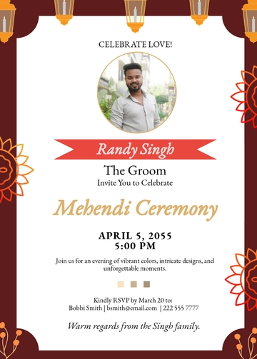 Groom Mehendi Invitation Template - Edit Online & Download
