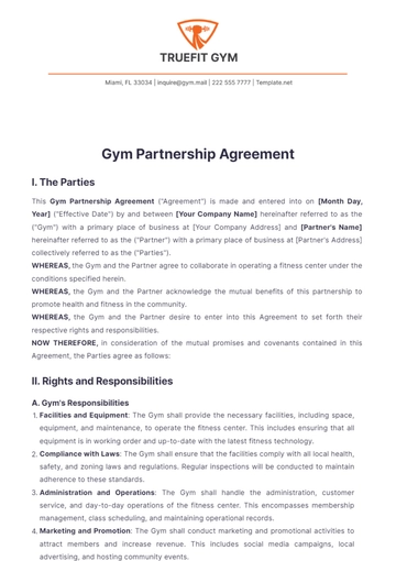 Free Gym Partnership Agreement Template to Edit Online