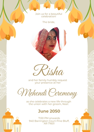 Beautiful Mehendi Invitation Template - Edit Online & Download