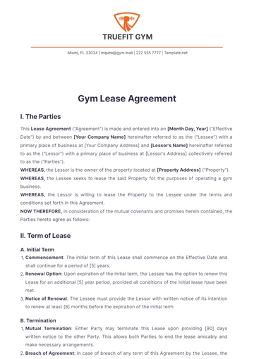 Free Gym Lease Agreement Template to Edit Online