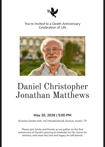 Death Anniversary Celebration of Life Invitation Template - Edit Online & Download