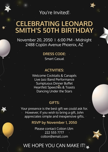 Free 50th Birthday Invitation Template For Men to Edit Online