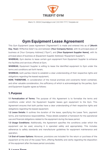 Free Gym Equipment Lease Agreement Template to Edit Online
