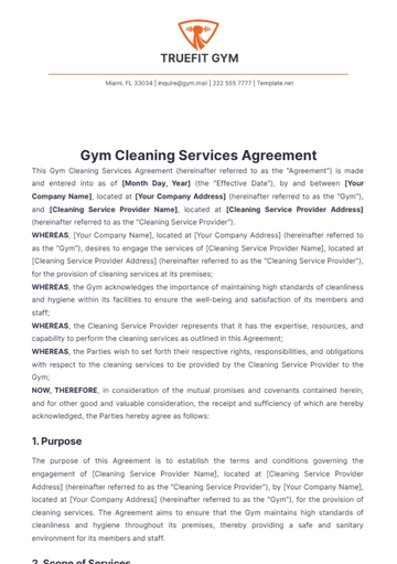 Free Gym Cleaning Services Agreement Template to Edit Online