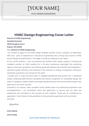 Free HVAC Design Engineering Cover Letter to Edit Online