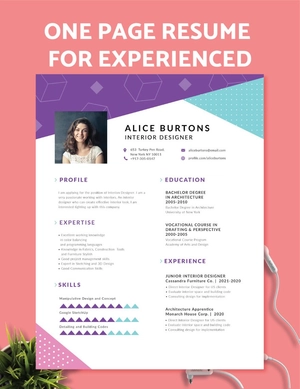 One Page Resume for Experienced One Page Resume for Experienced