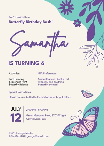 Free Butterfly Birthday Party Invitation Template to Edit Online