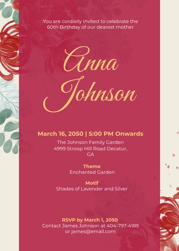 Free Mom's 60th Birthday Invitation Template to Edit Online