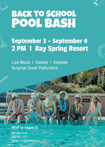 Free Back to School Pool Party Invitation Template to Edit Online