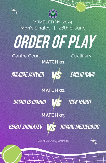 Free Wimbledon Order of Play Template to Edit Online