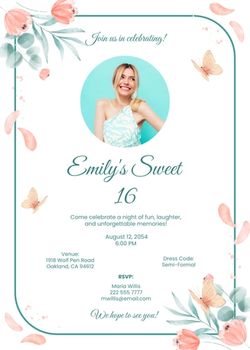 Free Sweet 16 Butterfly Invitation Template to Edit Online