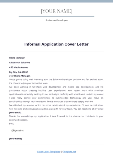 Free Informal Application Cover Letter to Edit Online