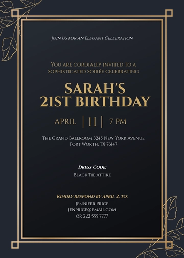Free Elegant 21st Birthday Invitation Template to Edit Online