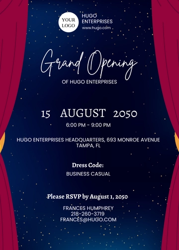 Free Grand Opening Company Event Invitation Template to Edit Online