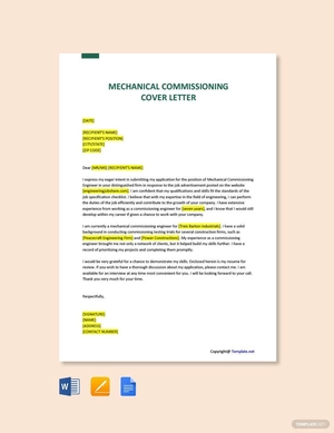 Mechanical Commissioning Engineer Cover Letter