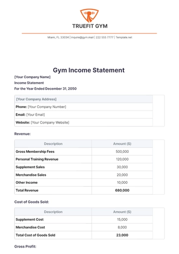 Free Gym Income Statement Template to Edit Online
