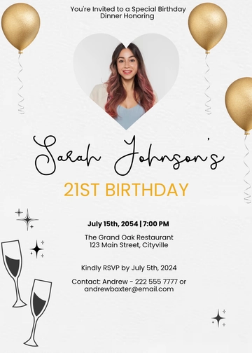Free 21st Birthday Dinner Invitation Template to Edit Online