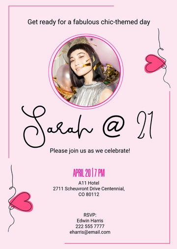 Free Girl 21st Birthday Invitation Template to Edit Online
