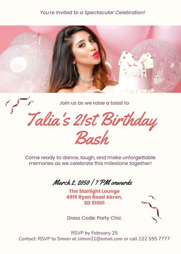 Free Happy 21st Birthday Invitation Template to Edit Online