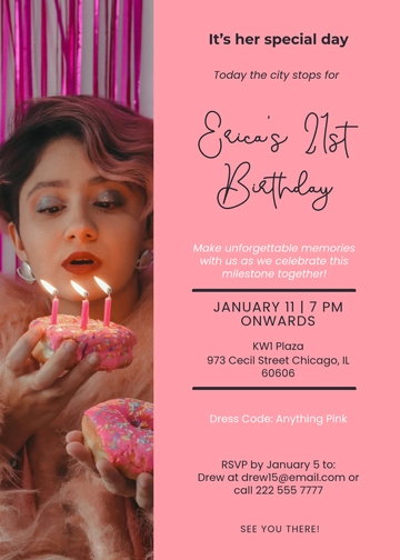 Free Pink 21st Birthday Invitation Template to Edit Online | Template.net