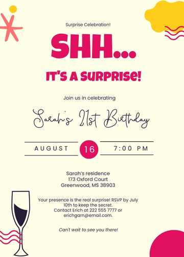 Free Surprise 21st Birthday Invitation Template to Edit Online